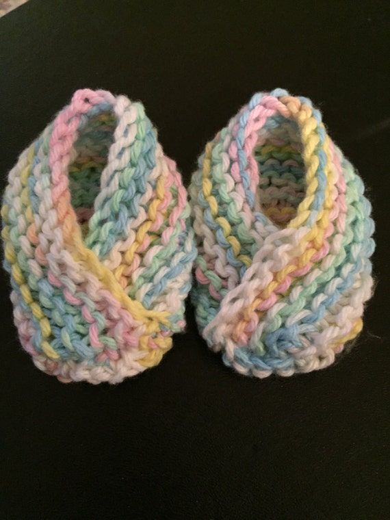 Items similar to Hand Knit Cotton Baby Booties, Newborn - 3 Months on Etsy