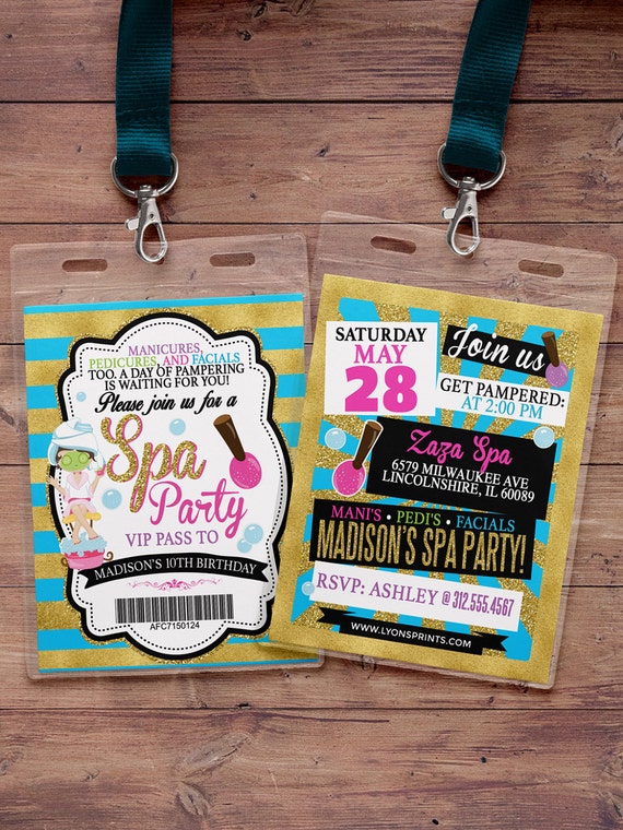 Spa party invitation, VIP PASS, backstage pass, Vip invitation, birthday invitation, pop star, lanyard, Rock Star birthday, nail polish Il_570xn