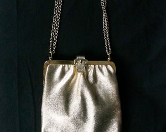 Vintage Gold Handbag Purse Buckle Disco Modern Glam Mid Century Modern Madmen 50s 60s 70s Rock Roll Hollywood Regency