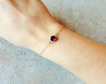 Amethyst bracelet, minimalist gold bracelet, gold dainty bracelet , february birthstone bracelet, amethyst jewelry