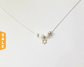 Opal necklace Silver Opal Necklace Star of David Opal Bead Sterling Silver Minimalist Dainty Jewish Necklace ,Gift for her,bat mitzvah gift