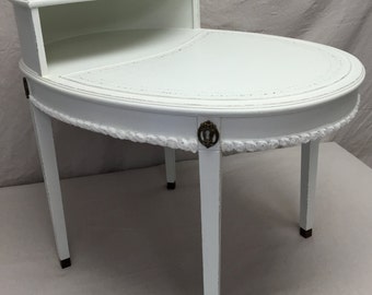 Antique White Oval Table Two Tier Side End Occasional Hand Painted Shabby Chic French Country