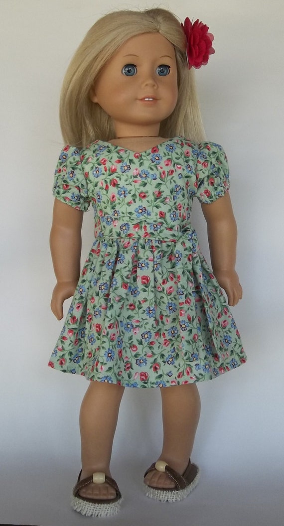 18 inch doll clothes SALE green and pink floral dress