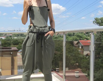 Casual Women's Jumpsuit With Open Back / Khaki Jumpsuit / Party Jumpsuit by Fabra Moda Studio
