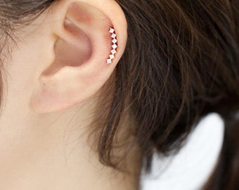 Cartilage earring, helix earring curved cartilage piercing 16g, helix piercing, CZ bar earring, bar cartilage stud, 16g 18g 20g earring