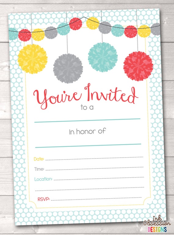 Items similar to Fill In Printable Party Invitations ...