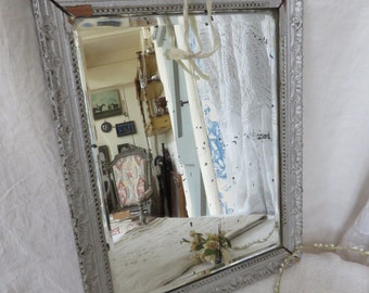 French Vintage Painted Wall Mirror, Shabby Chic Country Looking Glass, Antique French Paris Chic Decoration 1910s
