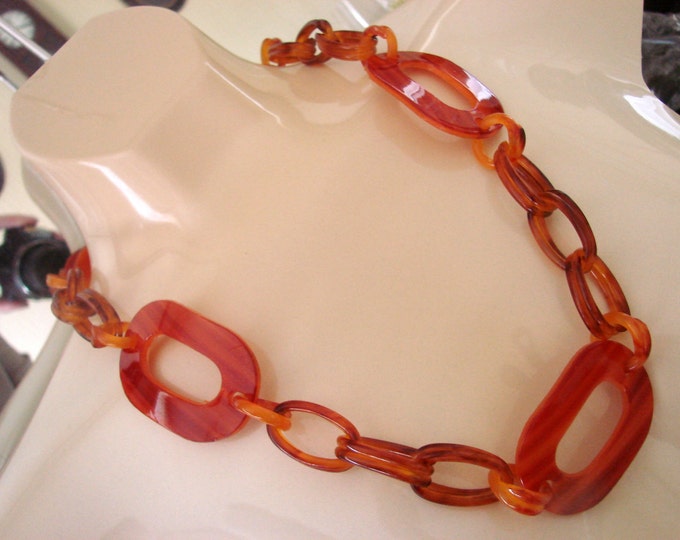Vintage Modernist Cellulose Acetate Statement Necklace or Belt / Tortoiseshell Patina / Vintage Jewelry / Jewellery