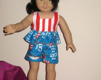 American Girl Cat-in-the-Hat Play Set Shorts and Top