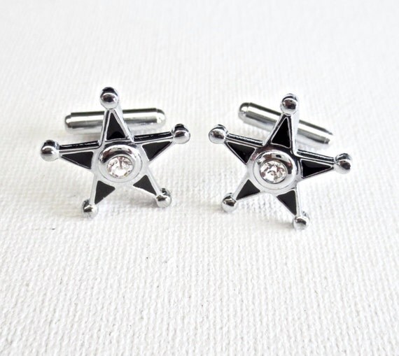 Sheriff's Badge Cufflinks Cuff Links Police Officer Wedding Groom Groomsmen Gift Swarovski Crystal