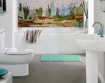 CUSTOM BATHROOM cactus garden mosaic wall art- made to order- indoor ourdoor stained glass mosaics indoor or outdoor wall decor