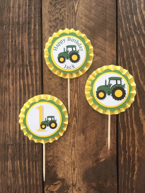 Tractor Cupcake Toppers set of 12 by WoodandPaperBowtique on Etsy