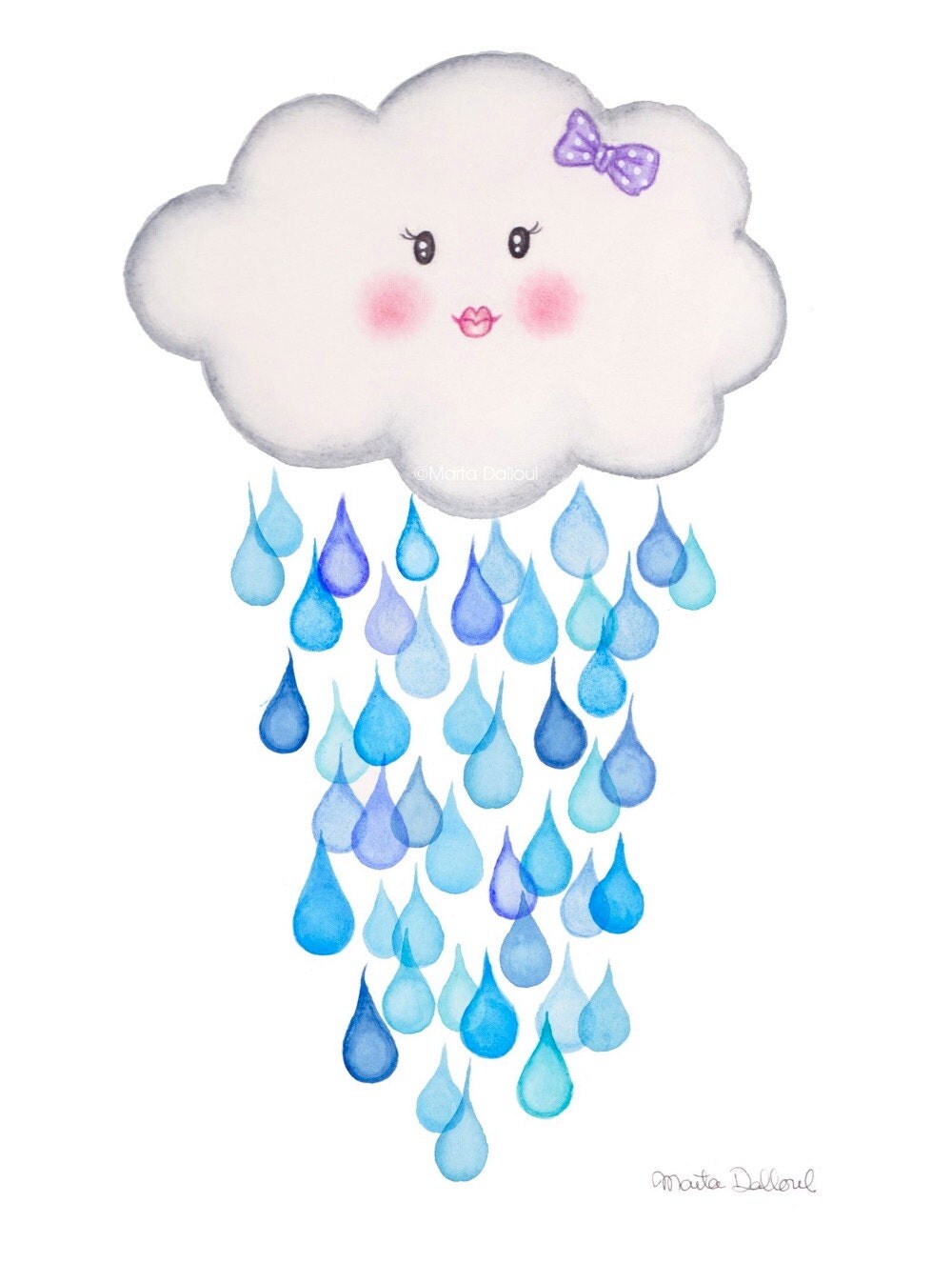 Cloud nursery art print rain cloud nursery decor rain drops