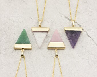 Triangle Necklace, Rose Quartz, Amethyst, Adventurine, Quartz Necklace, Geniune Gemstone Necklace, Bridesmaid Jewelry, Mother's Day Gift