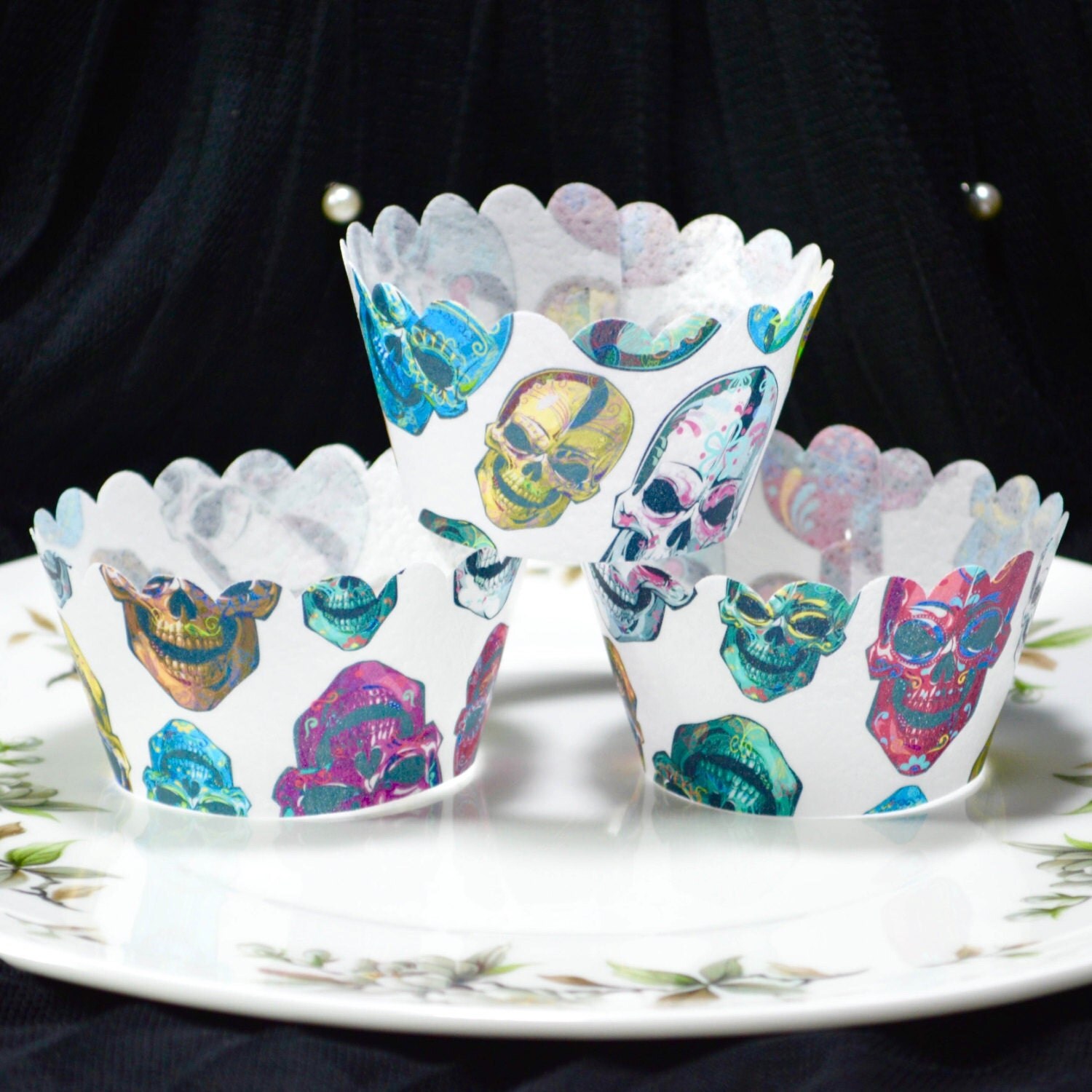Edible Cupcake Wrappers Calavera Sugar Skulls by WicksteadsEatMe