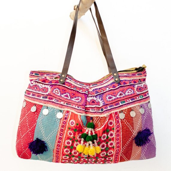Bohemian Tote bag Indian shoulder bag OOAK by ColorsbyPadmini