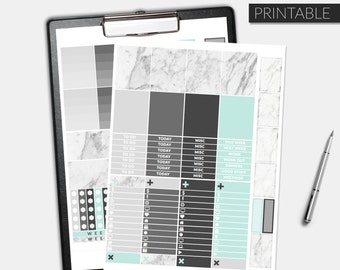 Mint + Marble - Printable Planner Stickers Kit - Minimal Planner Stickers - Erin Condren Weekly Life Planner Stickers