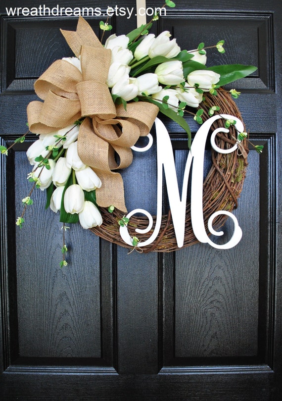 Download BEST SELLER White Tulip Wreath. Grapevine Wreath. Year Round