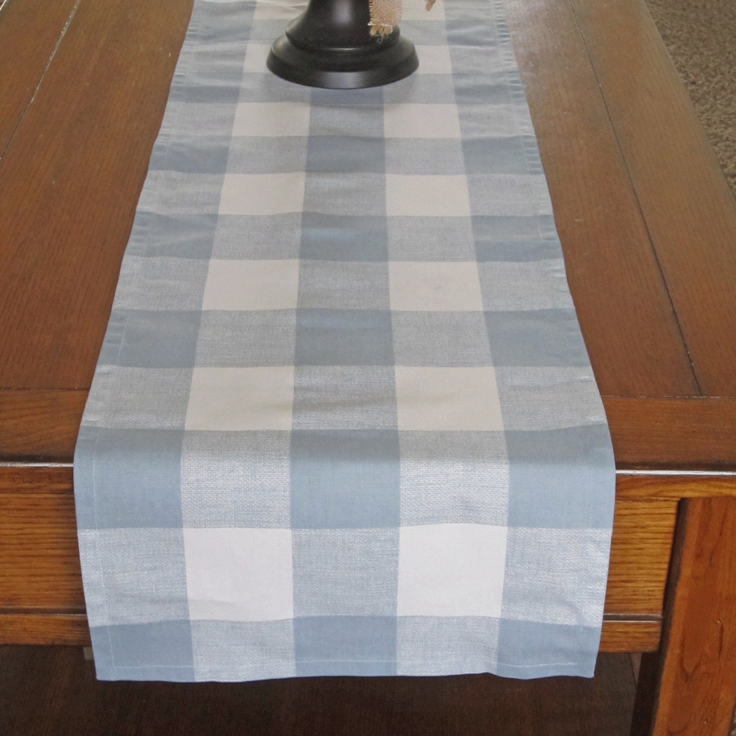 Blue Plaid Table Runner Large Gingham Table Runner Light