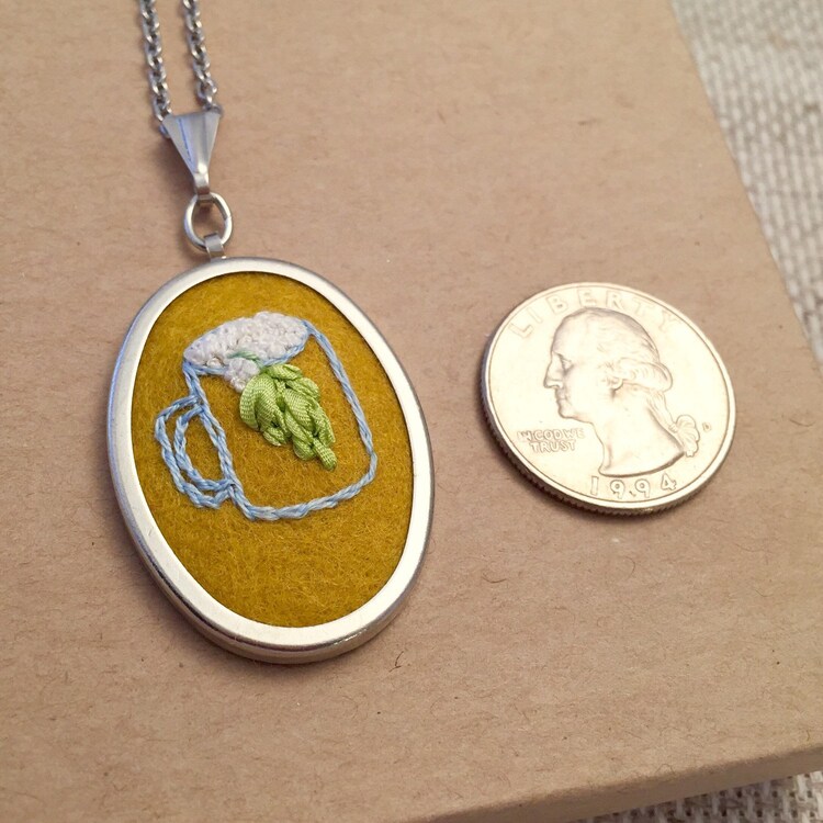 Beer Necklace Hops Jewelry Hand Embroidery Home by SewnbytheBeach
