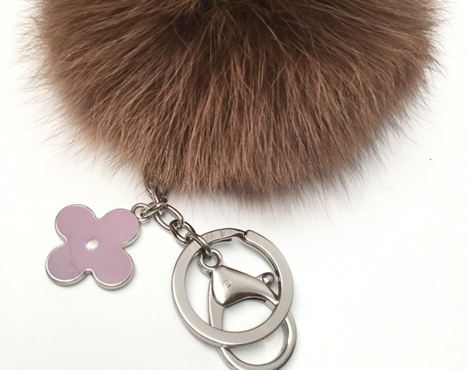 NEW beautiful very soft 10cm Fox Fur Pom Pom luxury bag pendant in chocolate brown