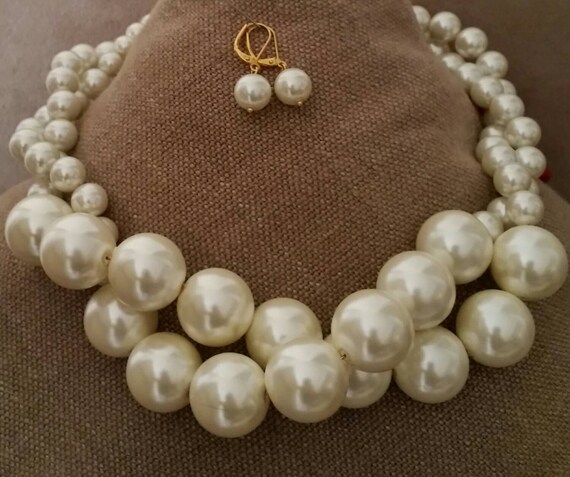 Double strand extra large pearl necklace 2017 jewelry trend