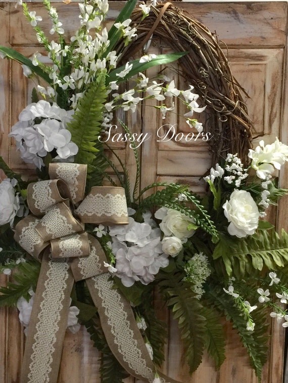 White Wedding Wreath Bridal Flowers Wedding by SassyDoorsWreaths