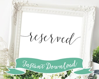 SALE PRINTABLE 5 x 7 Reserved Sign, Wedding Reserved Sign, Printable Wedding Sign, Reception Reserved Sign, Reserved for Family Sign, Black.