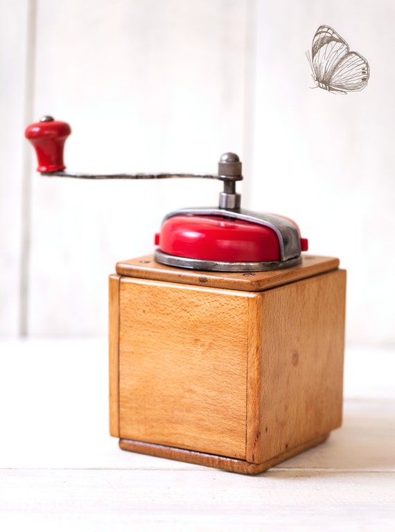 Mid Century German Coffee Mill Armin with Red by ScrumptiousVenus