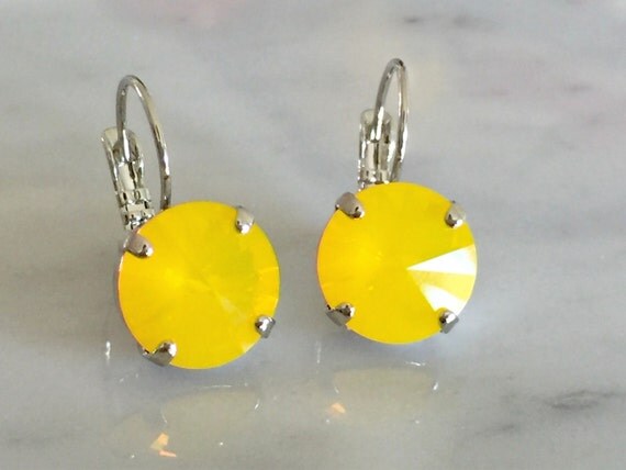 Yellow Opal Crystal Earrings, Swarovski Yellow Opal Earrings, Swarovski Yellow Crystal Earrings, Bridesmaid Earrings