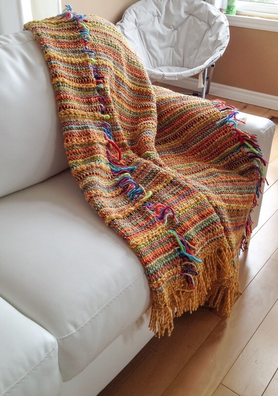 Woven wool blanket by ThreeFathomFibreArts on Etsy