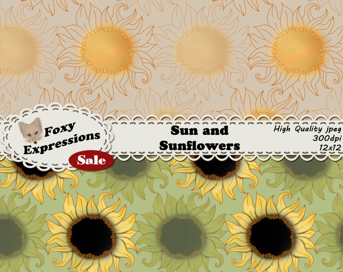 Sun and Sunflower digital paper comes in shades of green, yellow, black and cream. Perfect for spring & summer projects. Plus bonus clip art