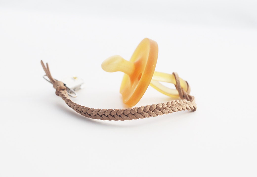 Sandstone Pacifier Clip Leather Braided Pacifier by MadelinesBox
