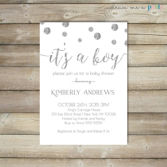 White And Silver Baby Shower Invitations 1