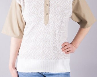 70s shirt with Bell sleeves - vintage T-Shirt - knitted shirt - 70s English beige - knitted shirt - Golden Gate - ladies shirts - tops