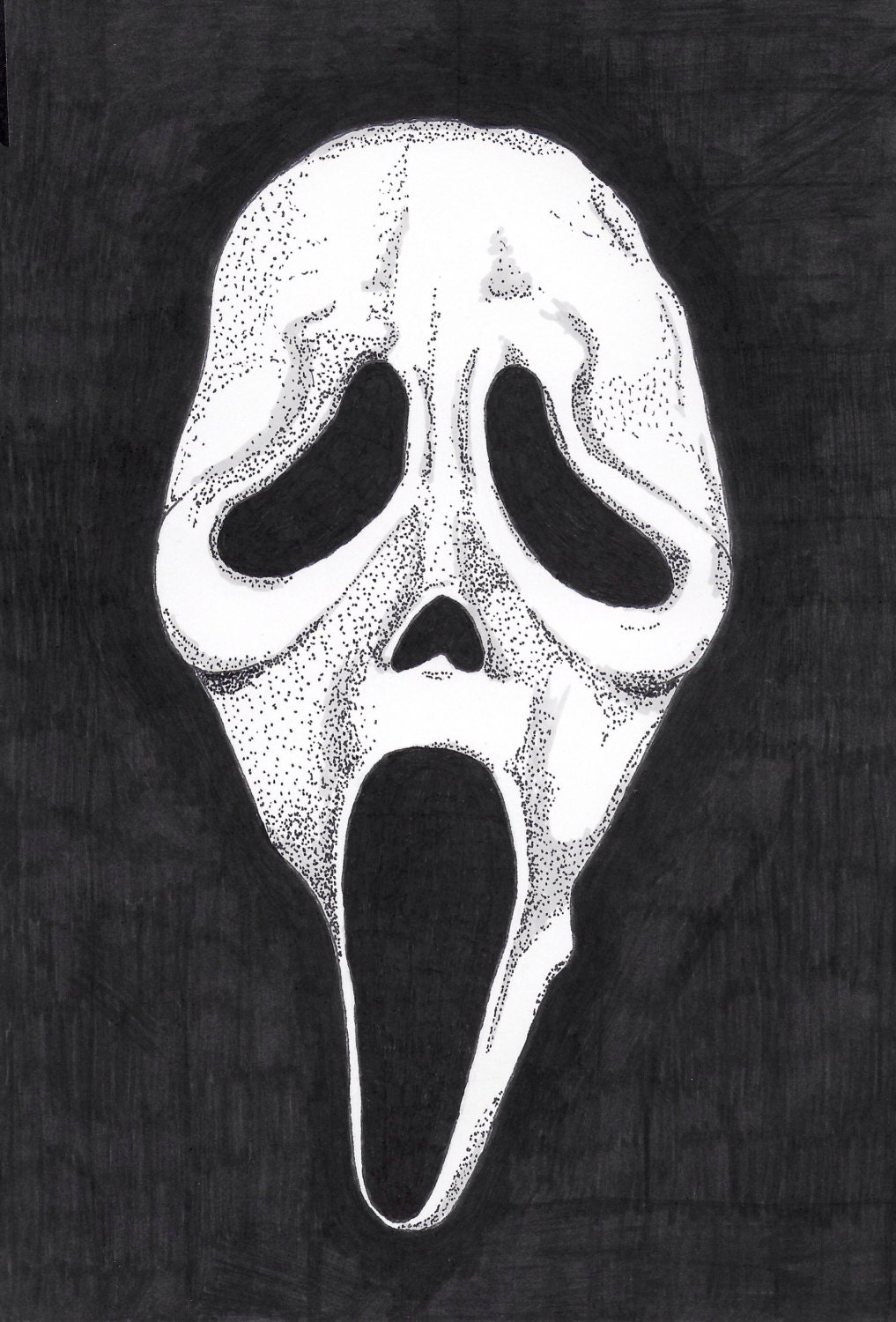 Scream/Ghostface Mask pen/ink drawing by BuffsterMakesStuff