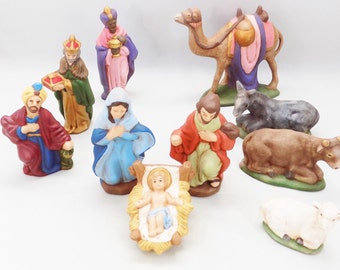 Ceramic Nativity Set, 10 Piece Nativity, Hand Painted Nativity, Kiln Fired, Figures Only