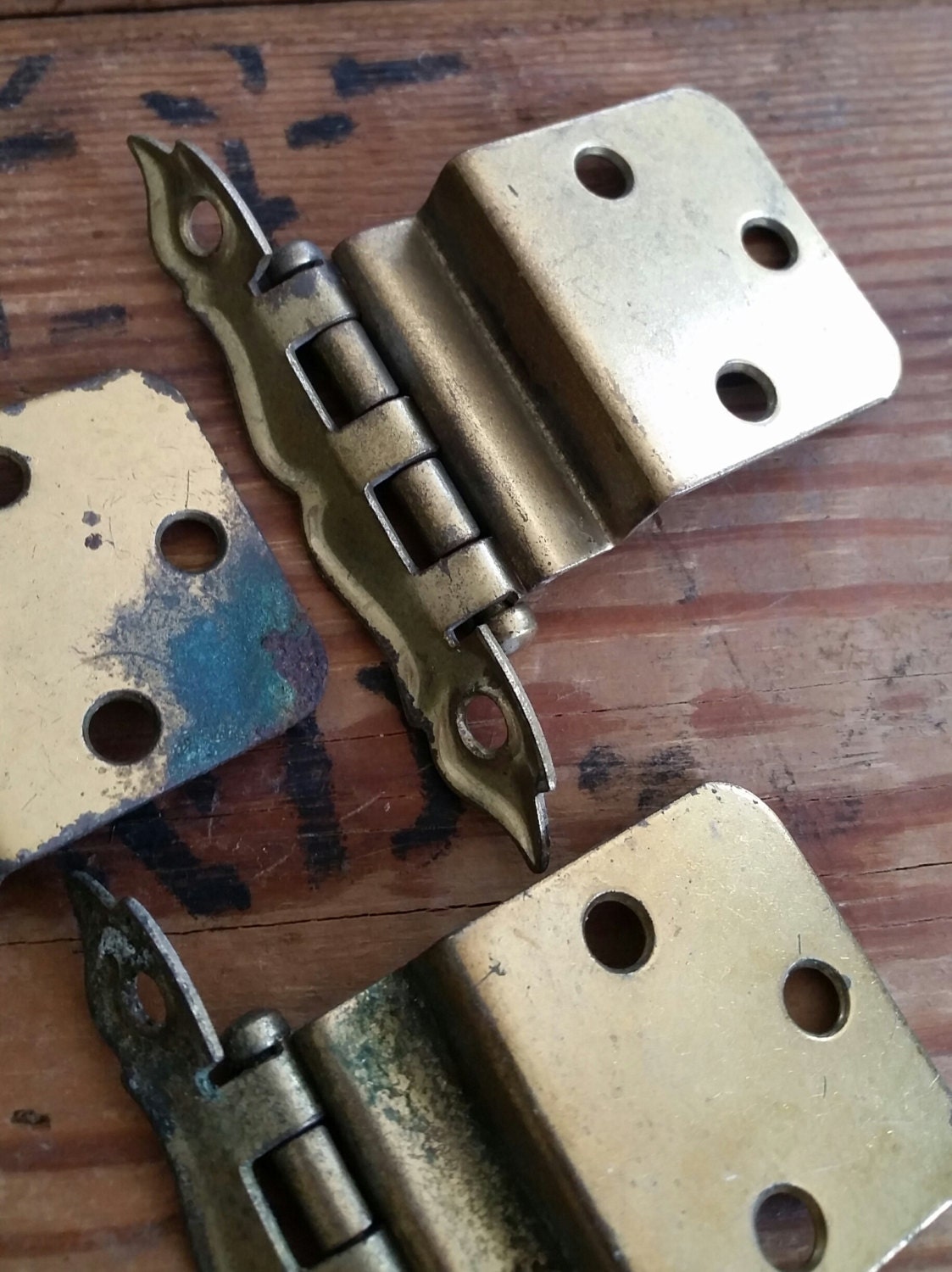 3 Salvaged Vintage Brass Hinges. Hardware by LoveTheJunk