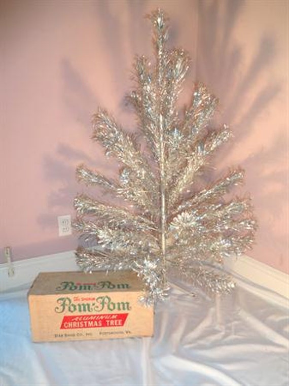 Aluminum pompom Christmas tree 4 feet all original 1960's