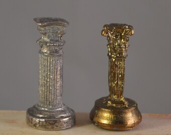 Vintage column,miniature,silver and brass plated , from a chess set,size perfect for dollhouse,fairy gardens,2 pcs