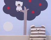 Blue Tree Wall Decals Set, Reusable Fabric Stickers, Dark Blue Nursery Design, Baby Girl Bedroom