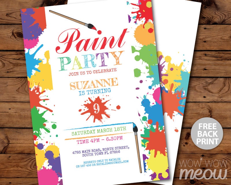 Paint Party Invitations Art Birthday Invite Brush Any Age