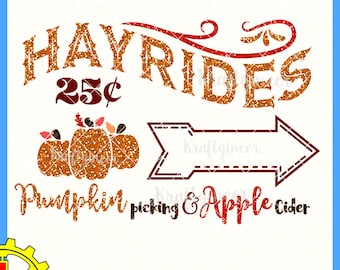 Hayride Sign Pumpkin Picking and Apple Cider Pumpkin Patch Fall Autumn SVG cut file for Cricut Silhouette Scan N Cut Commercial Use
