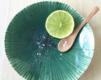 Green Decorated Ceramic Bowl - Handmade Bowl - Pottery Bowl - Jewellery Holder