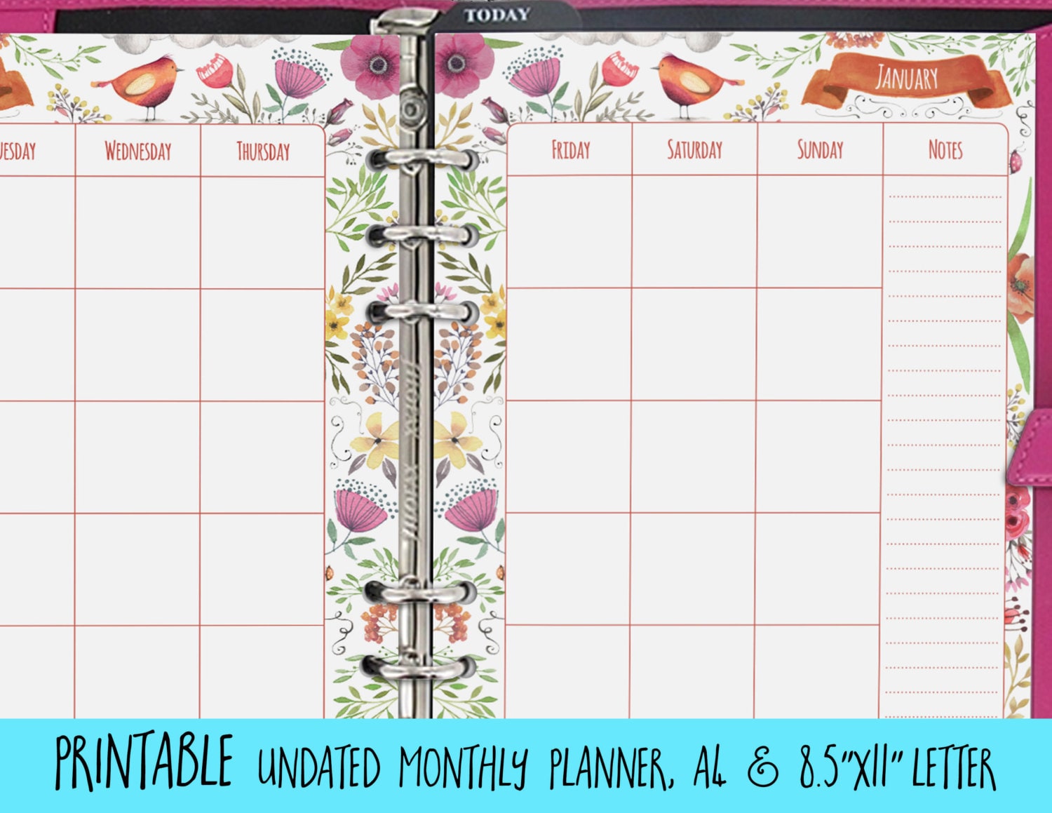Monthly Planner Printable 2 Page Undated Monthly A4 8.5x11