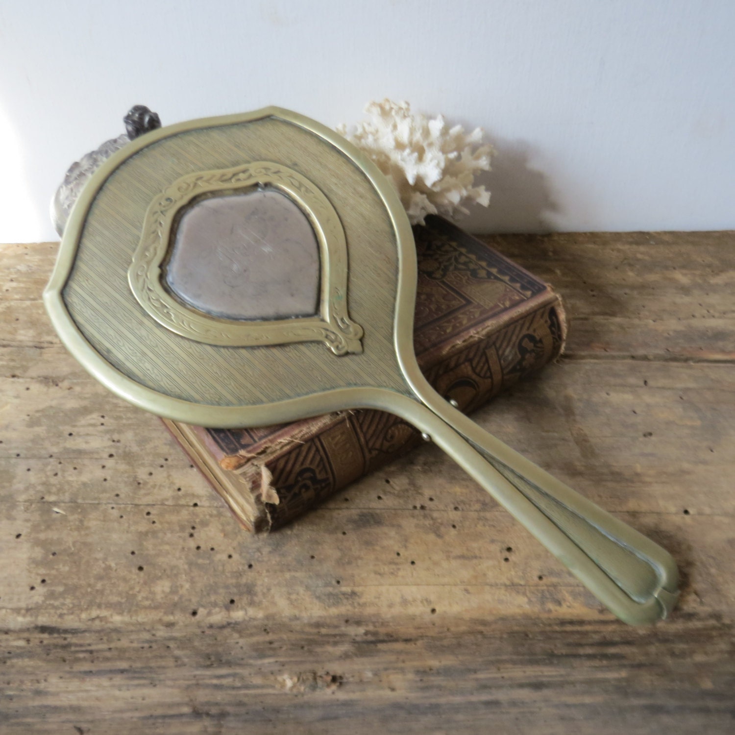 Antique German Silver Hand Mirror Engraved Monogrammed J and P