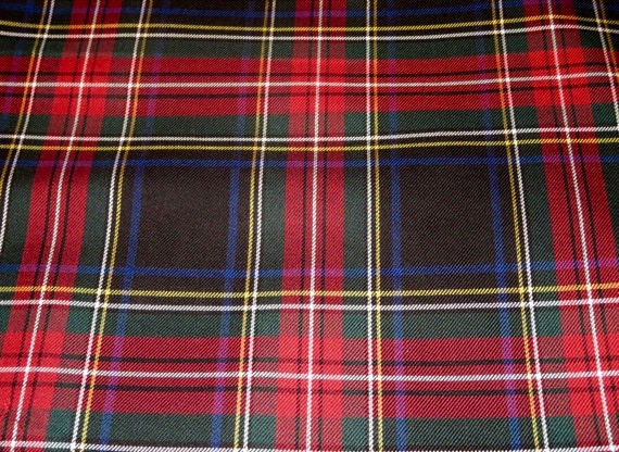 Black Stewart Tartan Plaid Fabric Poly Viscose 6994