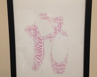 Ballet Word Cloud, Dancers Gift, Home Decor, Pointe Shoes, Personalised Word Cloud, Ballerina Pictures, Dancing Art, Birthday Gifts