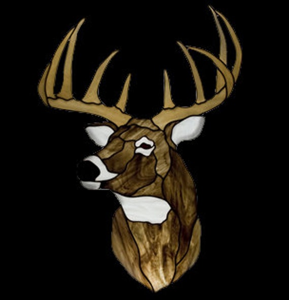 Stained glass whitetail Tiffany glass window suncatcher. Whitetail stained glass window decoration.