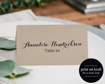 Wedding Place Card Printable Template, Place Cards Template, Editable Place cards, Kraft Wedding, PDF Instant Download #BPB133_6